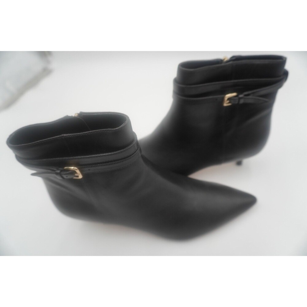 TALBOTS Iona Black Buckle Kitten Heel Pointed Toe Ankle Bootie Side Zip Size 9M